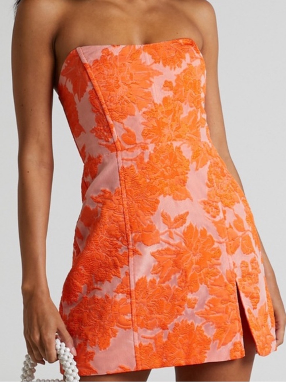 Showpo. bright orange and pink floral patterned mini dress